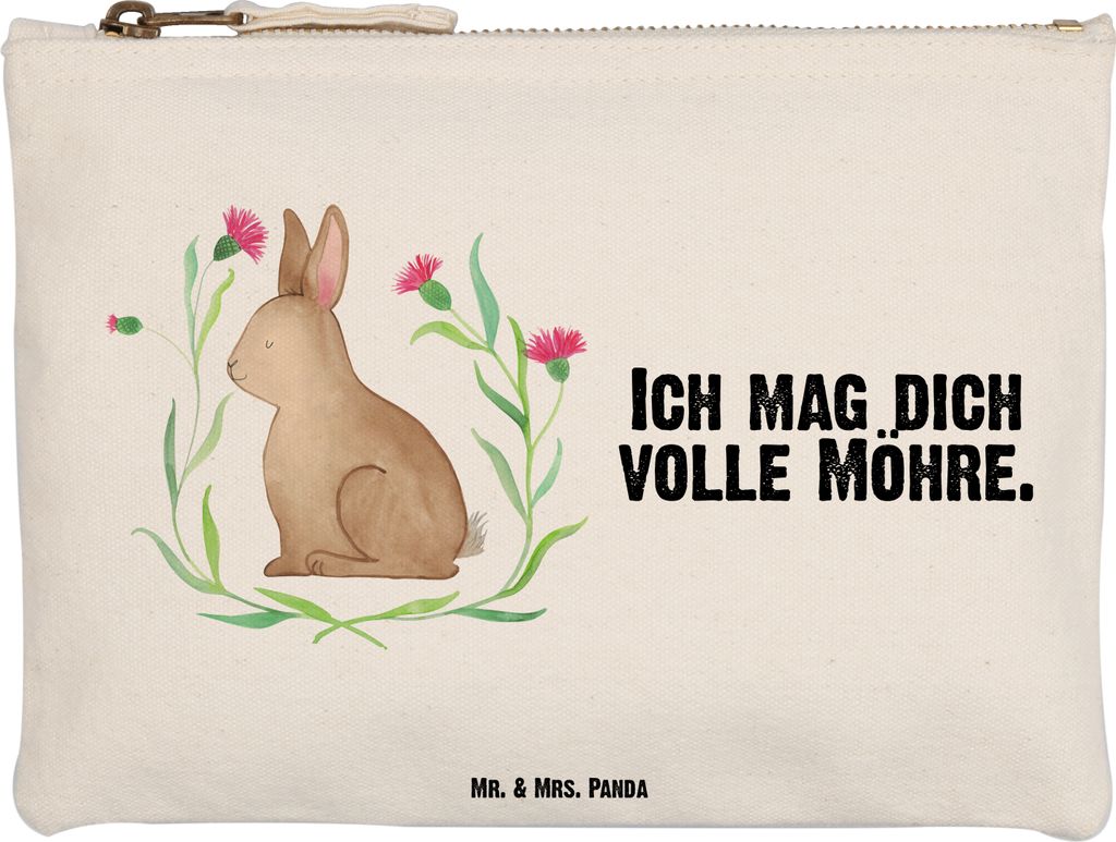 Mr. & Mrs. Panda Kosmetiktasche Hase Sitzen Größe M - Weiß - Geschenk, Mäppchen, Ostern, Pouch, kosmetiktäschchen, Etui, Liebe, Grüße, Oster...