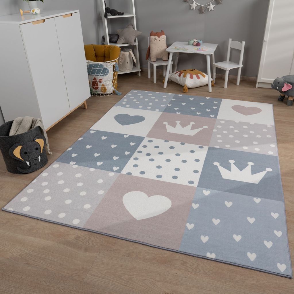 TT Home Kinderzimmerteppich Teppich Junge Mädchen Kinderteppich Baby Herzen Pastell Größe 200x280 cm