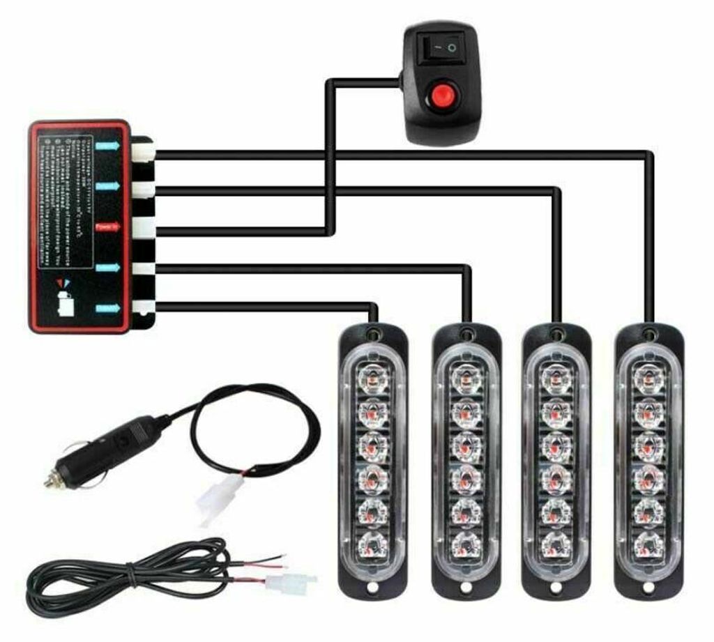 4x 6 LED Gelbe Blitzleuchte für Bergungsarbeiten, Blinklichtleiste, Warnleuchte für Autos, 12V