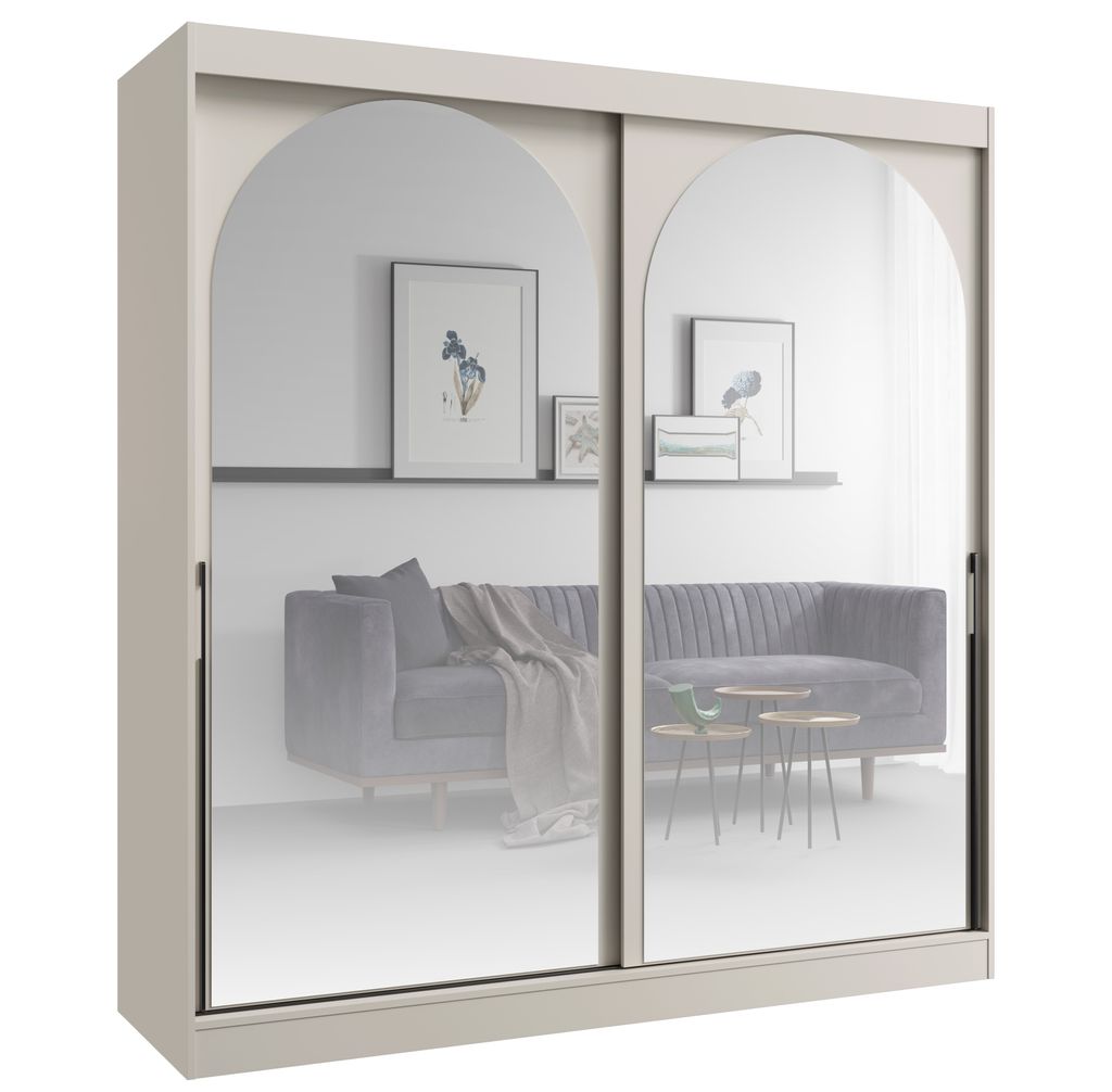 Albello Kleiderschrank CLASSY Kaschmir Schwarz 200x65x215 cm mit Spiegel & Schiebetüren – Schrank mit 5 Fächern, Kleiderstange für Schlafzimme...