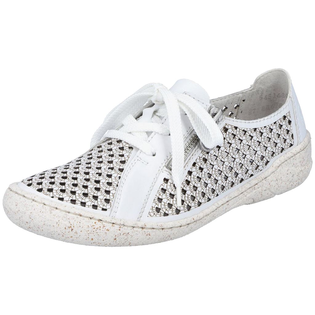 Rieker Damen Sneaker Halbschuh Lochmuster Cutouts Schalensohle 54516, Größe:41 EU, Farbe:Weiß