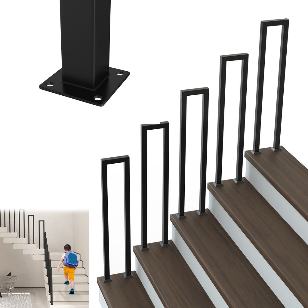 LARS360 U-Form Treppenhandlauf 85cm - Eisen Handlauf, Schwarzes Treppengeländer Geländer für Treppen, Flure, Loft und Dachboden (Aufrechte Montage)