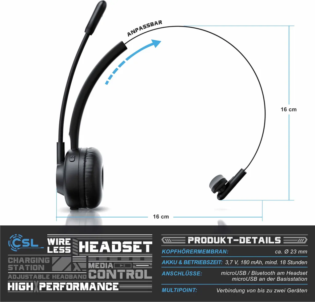 CSL Mono Headset avec Micro Flexible et Station de Charge Intégrée - 2