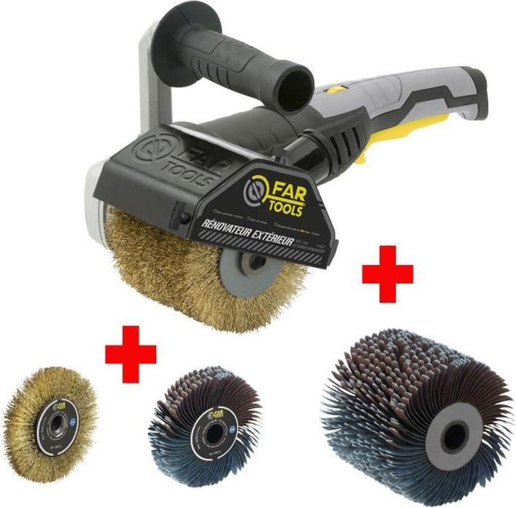 Fartools Pack Rex120C Exterior Renovator + Metal Brush De Precision + Brush De Abrasive Wool Pads Deprecision De
