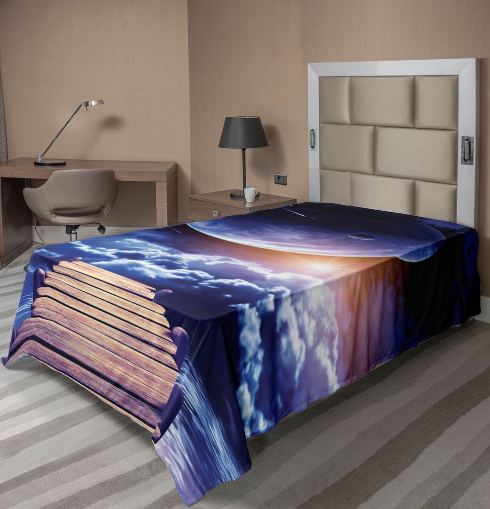 ABAKUHAUS Weltraum Bettlaken, Meteorregen von einem hölzernen Dock unter der Sonne beobachten Rays Bild, weiches bequemes oberes Bettlaken für ei...