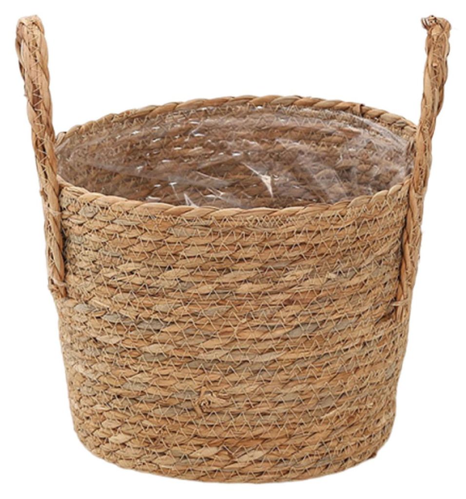 Weidenkorb mit Griffen, für drinnen und draußen, Rattan-Pflanztopf, runder dekorativer Blumentopf für Wohnzimmer, Balkon und Garten