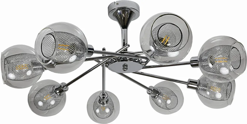 Lustre 8 Lumières Chrome Brillant OZZO avec Finition Verre Transparent