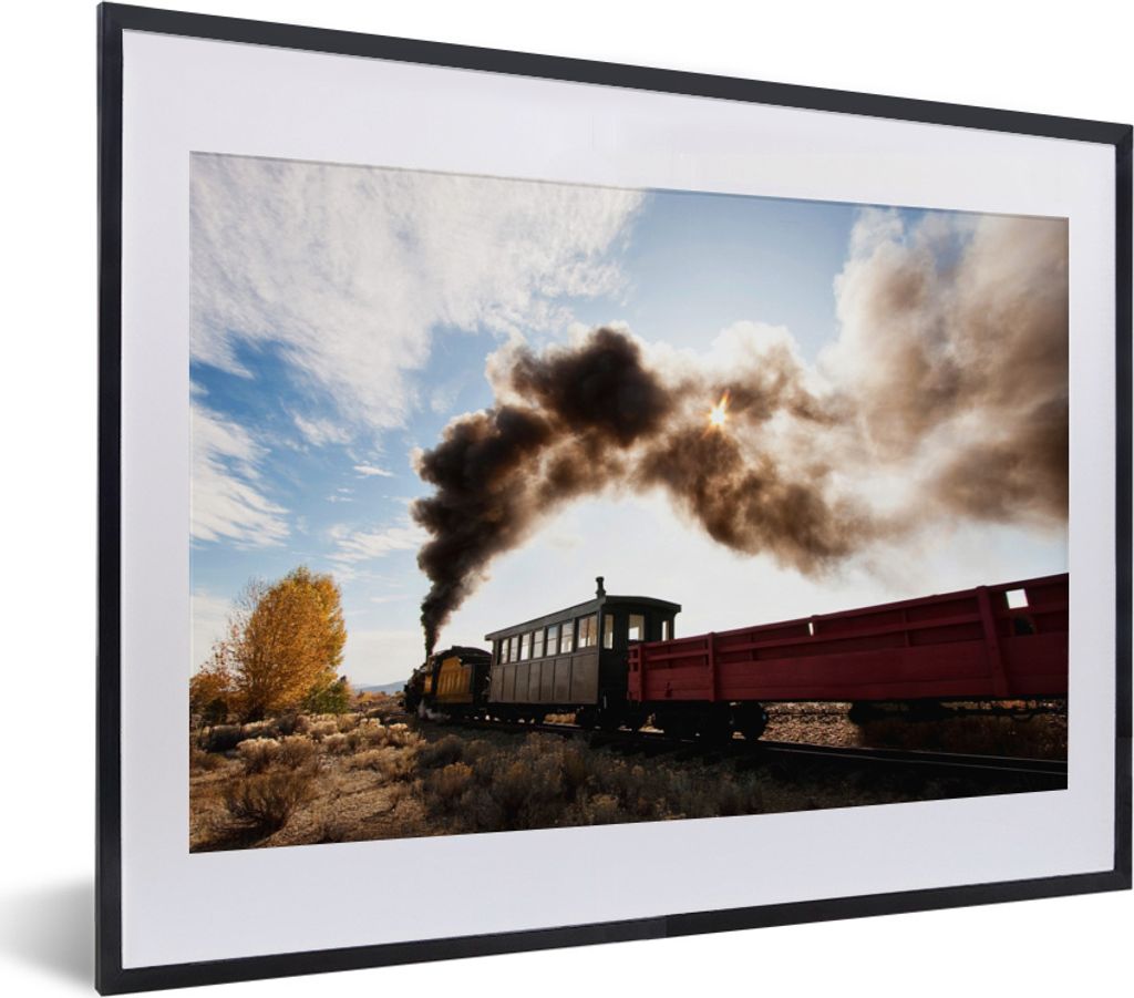 MuchoWow MuchoWow Gerahmtes Poster Viel Dampf über der Dampflokomotive 40x30 cm - Poster mit zchwarzem Bilderrahmen - Bilderrahmen - Poster im...