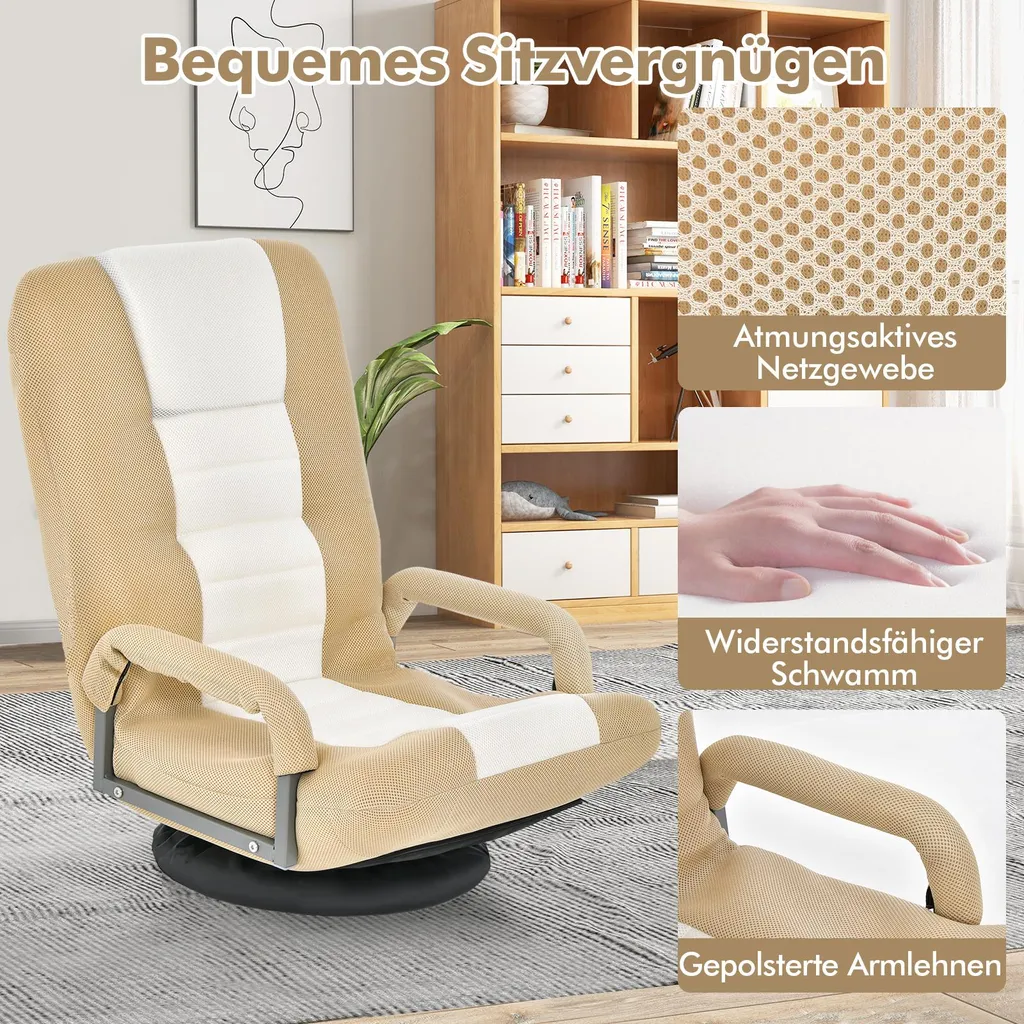 Fauteuil de sol pivotant avec dossier ajustable pour salon et bureau