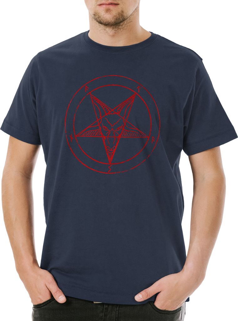 Urban Backwoods Baphomet Pentagram Sign, Herren T-Shirt, Farbe: Navy, Größe: M