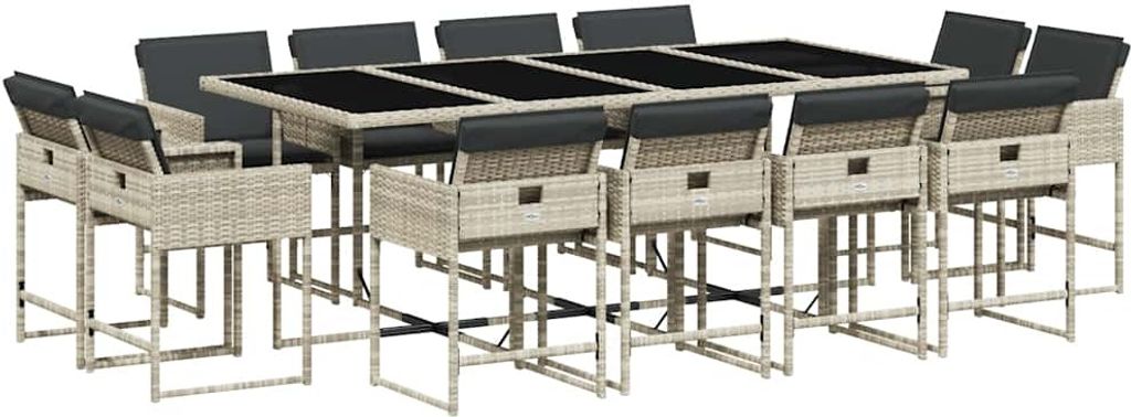 vidaXL 13-tlg. Garten-Essgruppe mit Kissen Hellgrau Poly Produktbild 