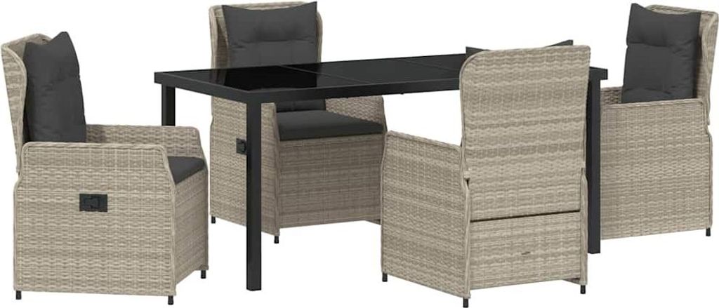 (Robust Möbel) Garten Essgruppe - elegantes Design - Sitzgruppe/Tisch+ Stuhl - 5 pcs Hellgrau Poly-Rattan - Terassenmöbel DEMöbel661725