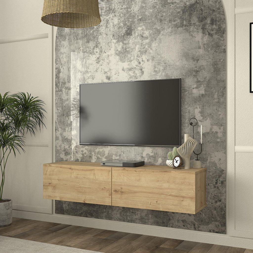 TV-Lowboard hängend ‘Nolven’ mit 2 Klapptüren 135 x 32 x 30 cm Eicheoptik