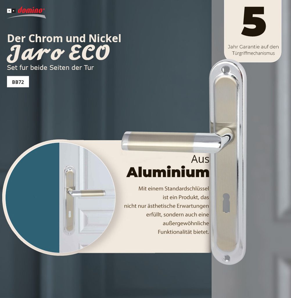Domino PRESTO Türdrückergarnitur Chrom/Nickel - Profilzylinder Set Für Innentüren