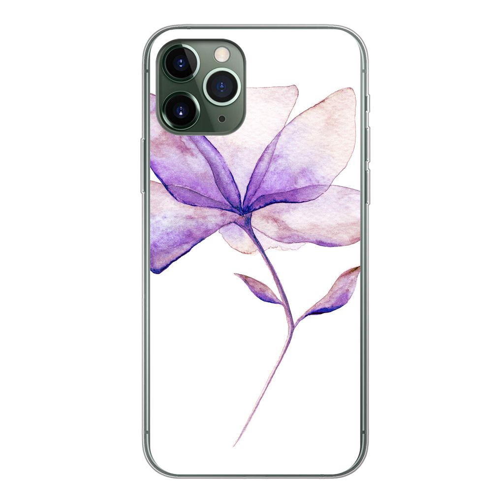 MuchoWow Handyhülle Schutzhülle Hülle für iPhone 11 Pro Blumen - Aquarell - Lila Silikon Softcase Handy Hülle - Handy