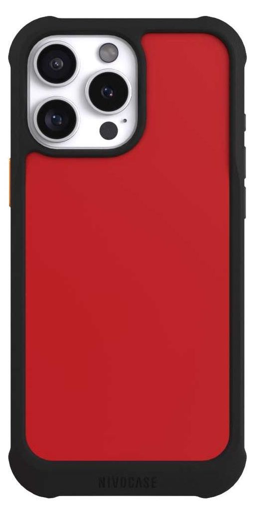 NIVOCASE Hülle für Apple iPhone 16 Pro Max Stoßfeste Handyhülle NIVOmax Case Schwarz Farbe Rot einfarbig
