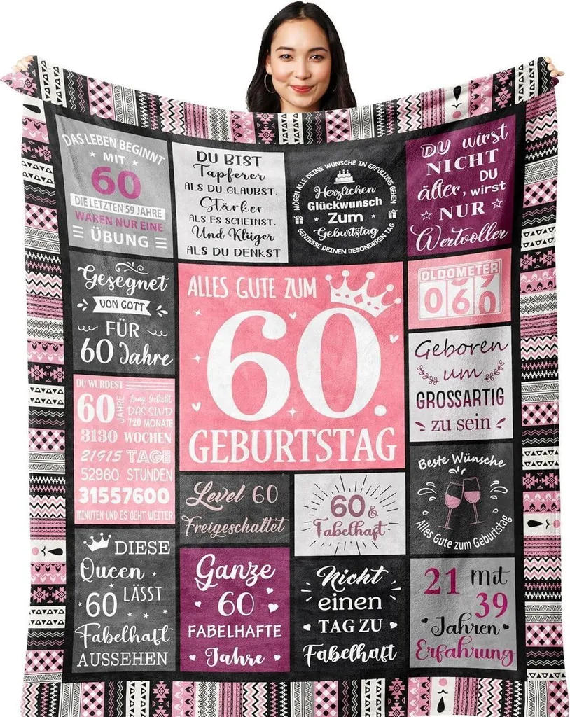 Cadeau Femme 60 ans : Couverture Décorative et Douillette 150x130CM
