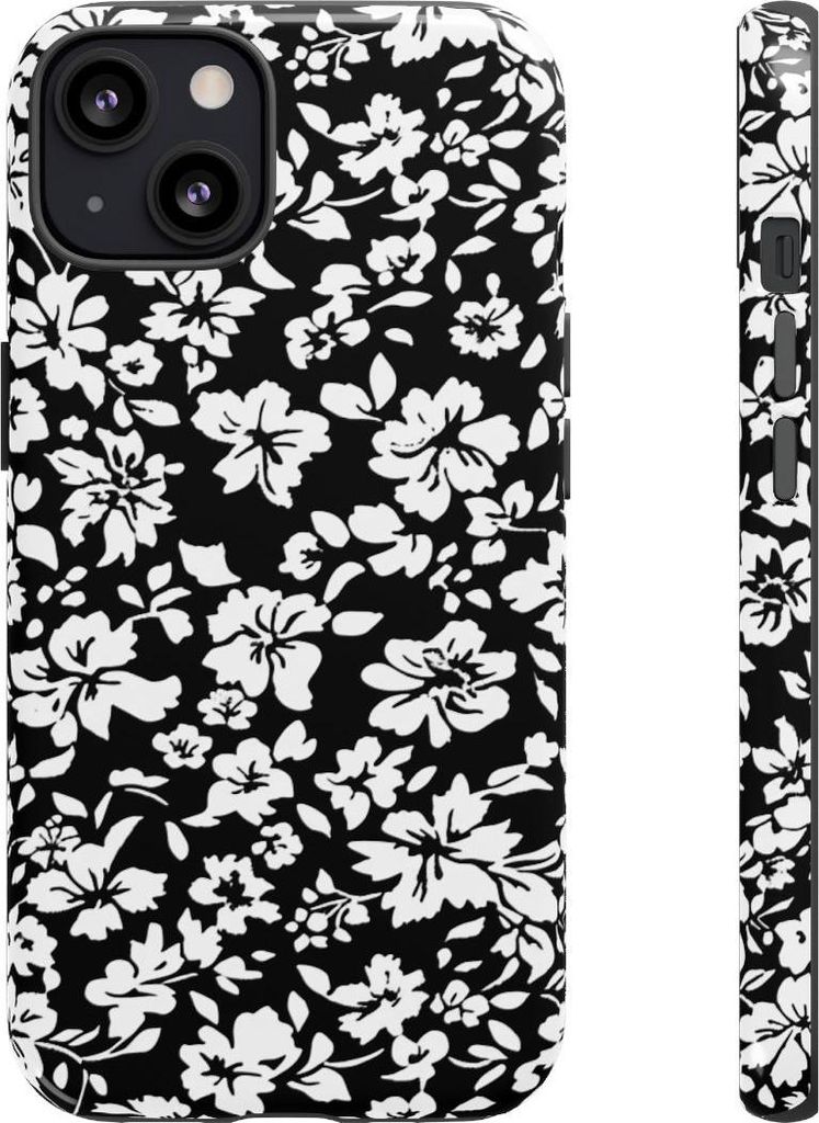 Schwarz-weißes Blumenmuster – Hülle Kompatibel mit iPhone 13
