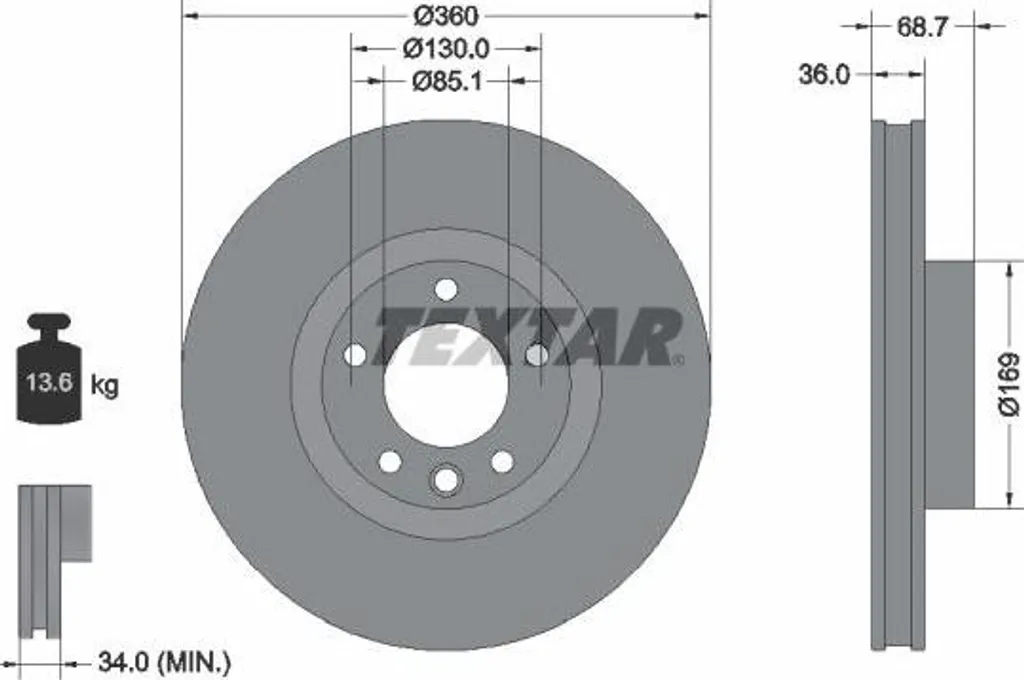 Disque frein Textar 92262605 compatible Cayenne Touareg avant (7P6615301)