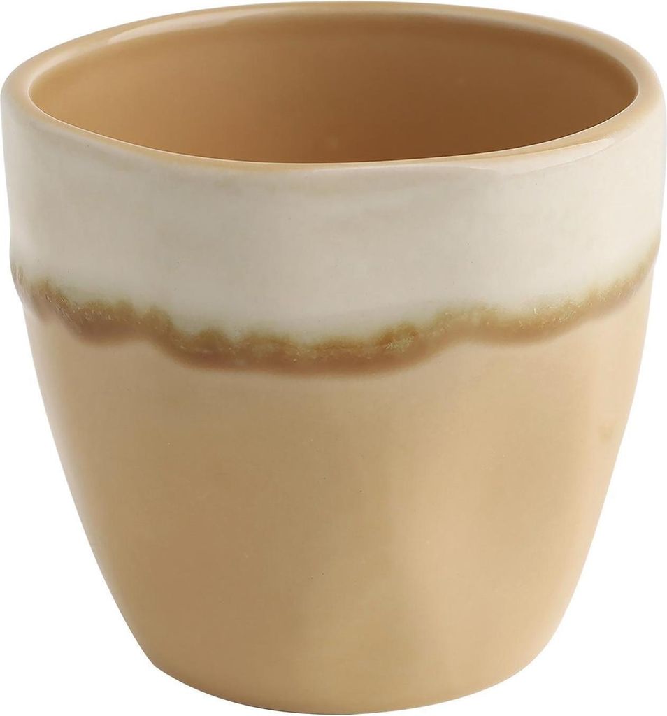 Teebecher - 350 ml - Creme - Steinzeug - mit beigem Rand - glasiert