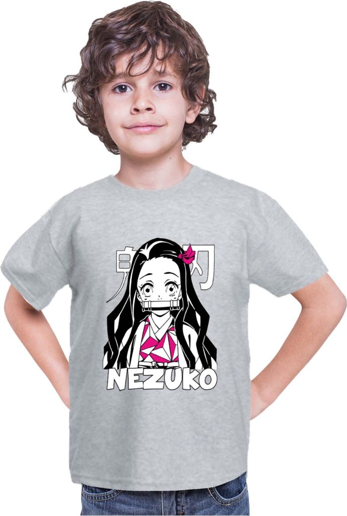Kinder T-Shirt Demon Anime Slayer Kimetsu No Yaiba Nezuko Kamado 008, 12-13 Jahr - 152 / Grau