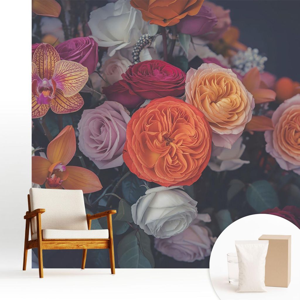 Fototapete - 250x250 cm - Tapete - Wandtapete - Wandbilder - Dekofolie - Tapete Folie - Wand - Dekoration - Wohnzimmer - Bunter Blumenstrauß