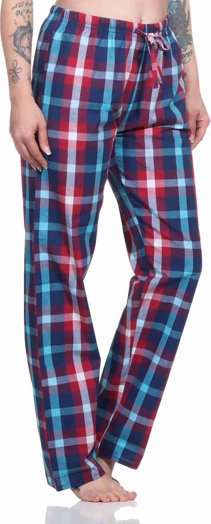 Damen Schlafanzug Hose lang gewebt aus Baumwolle – ideal zum relaxen ; rot , 44-46
