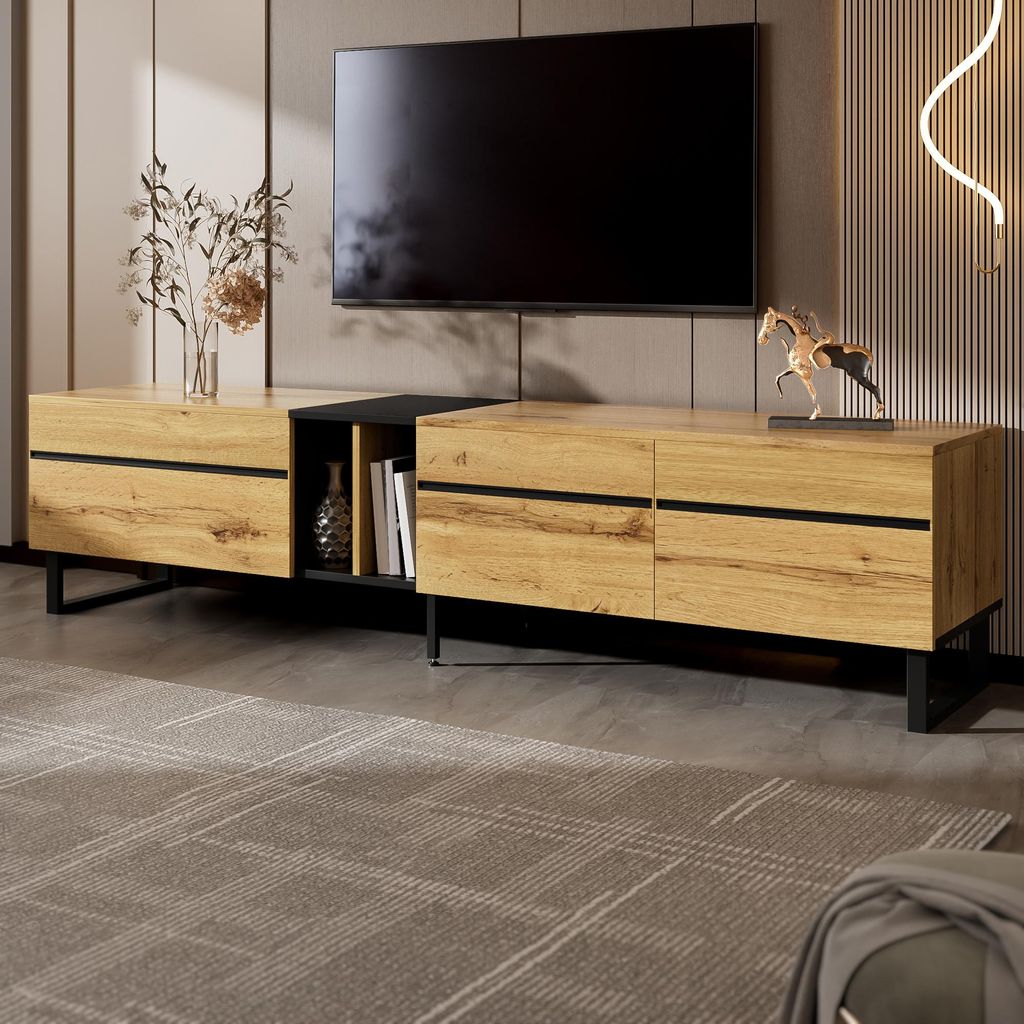 Credenza TV Merax con ripiano incernierato e vani a giorno, Immagine del prodotto 