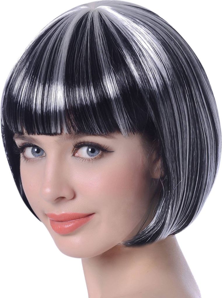 Halloween Kurzhaar-Perücke für Damen schwarz-weiss - Produktbild 