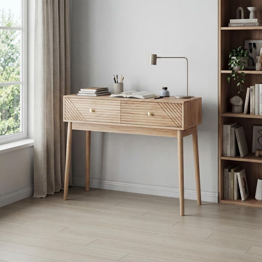Mid-Century Schreibtisch mit Schubladen Eichenfarbe für Produktbild 