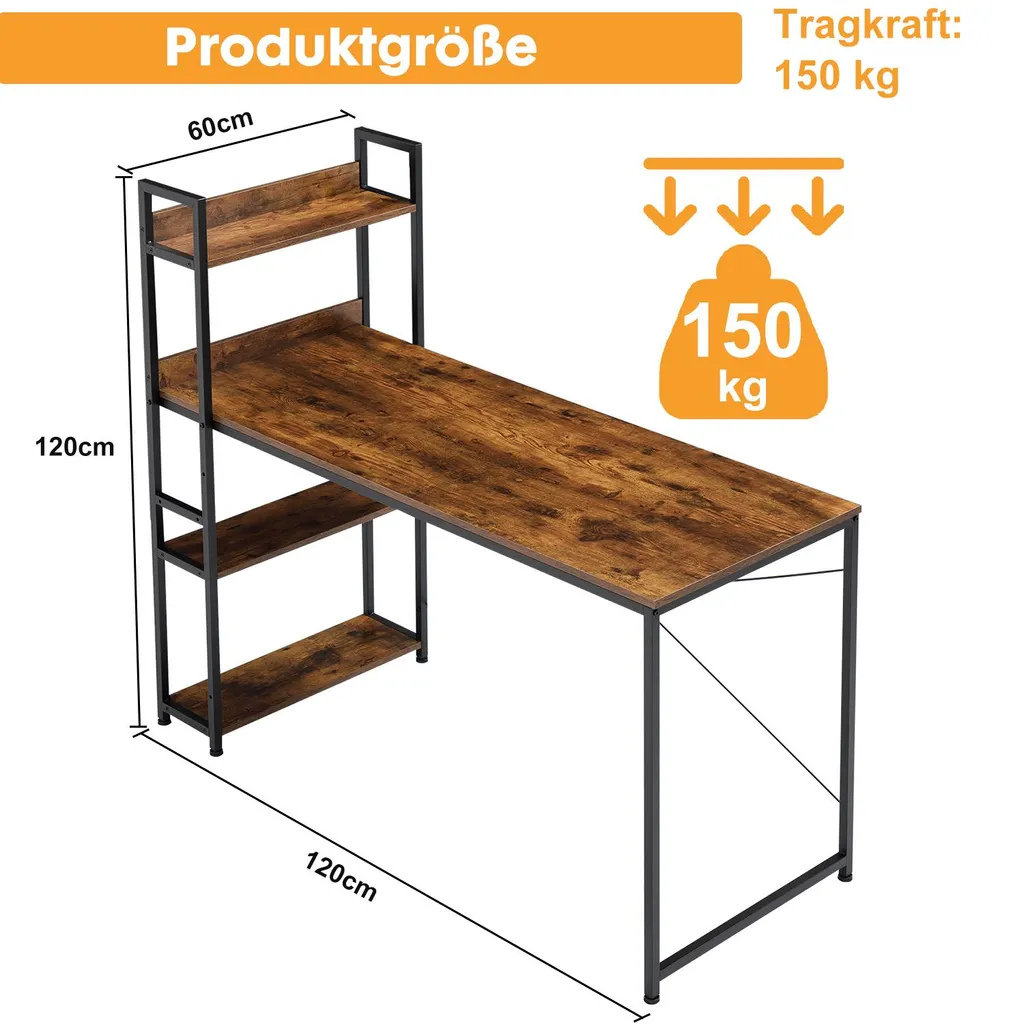 Grand bureau de travail stable avec structure métallique industrielle - 2