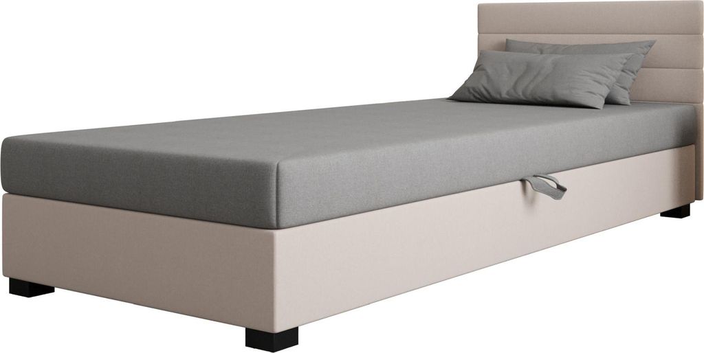 AURA SOFA Boxspringbett WILD 90x195 Komplett-Set mit Bonell Matratze, Polsterbett mit Bettkästen - Hellbeige/Grau, SAWANA 01/21