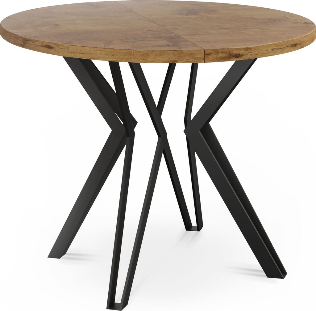 Runder Tisch für das Esszimmer - 100 oder 120 cm Durchmesser - Ausziehbarer Tisch mit Pulverbeschichteten Schwarzen Metallbeinen - Industriestil -...