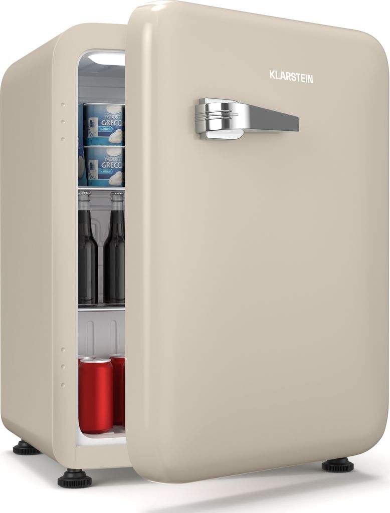 Klarstein Audrey Evo 68L Mini Kühlschrank - Retro-Design, Leise 40 dB, Kompressor, Verstellbare Füße, Wendetür, Kühlschrank Klein für Schlafz...