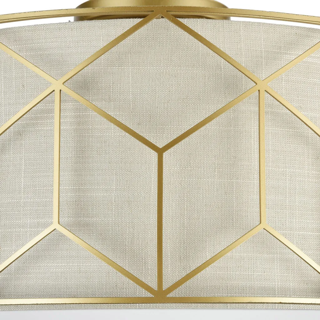 Plafonnier Chic en Lin Naturel et Structure Dorée E27 - Finition Premium