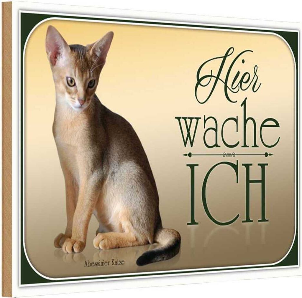 vianmo Holzschild 20x30 cm Katze Abessinier hier wache ich Tier Haustier