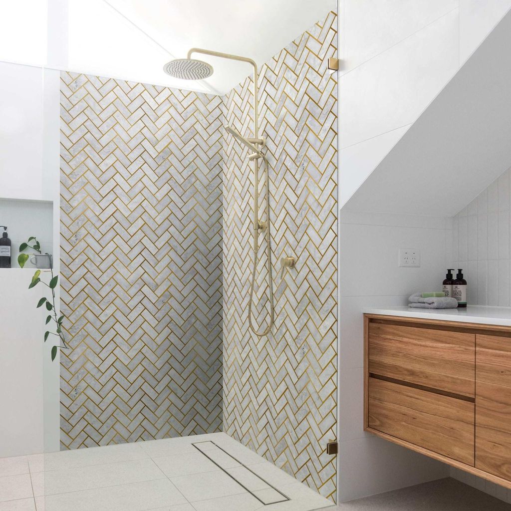 Duschrückwand mit Motiv selbstklebend - 0.35 mm Wandpaneel wasserfest Design grau Fliesenoptik Badrückwand fugenlos Smart matt 110x200 cm