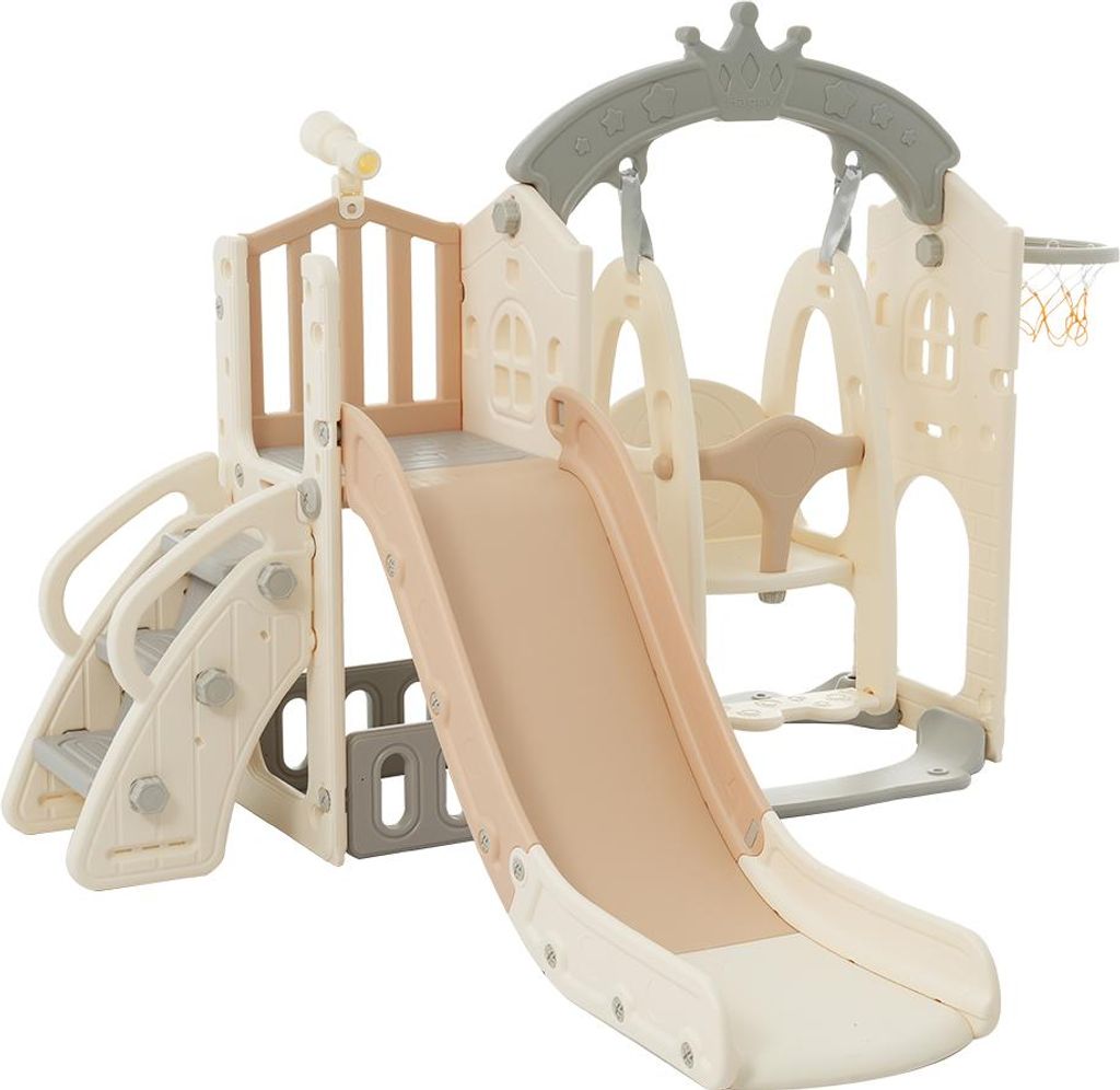 Sweiko 5-in-1 Multifunktionales Kinderspielset mit Schaukel, Rutsche, Kletterleiter, Basketballkorb, Teleskop und Aufbewahrungsbox – Perfekter Sp...