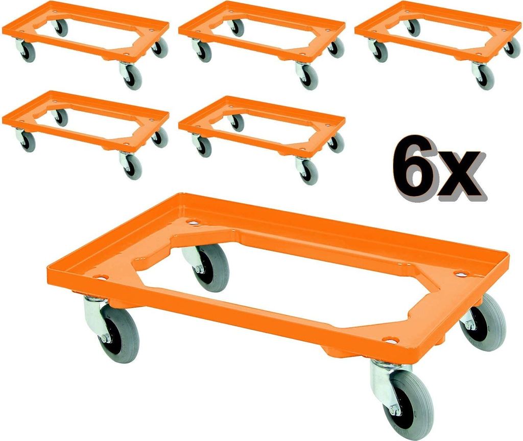 6x Transportroller mit Flüsterrollen, orange, für Behälter Produktbild 