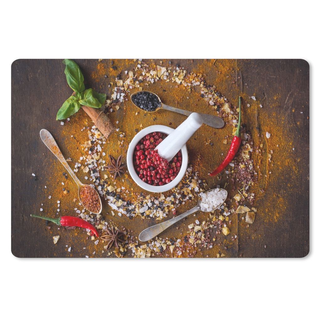 MuchoWow Mauspad Mousepad Mörser - Kräuter - Löffel - Gewürze - Braun - Pfeffer 27x18 cm - Mousepads - Maus Mat - Pad - Mausunterlage - Büro...