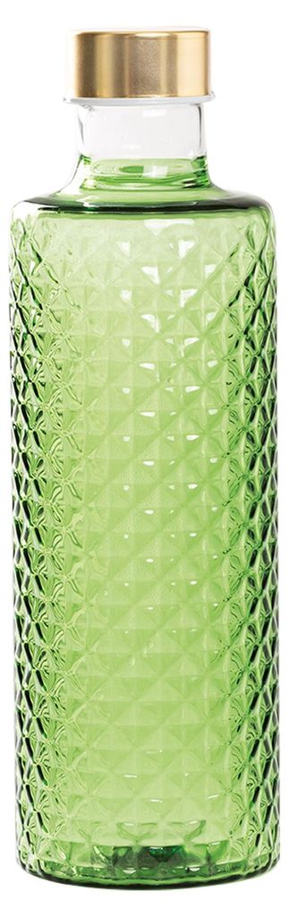 Isolano-Flasche aus mundgeblasenem Borosilikatglas mit Diamanteffekt, apfelgrün, inklusive zwei Verschlüssen für modernes Design