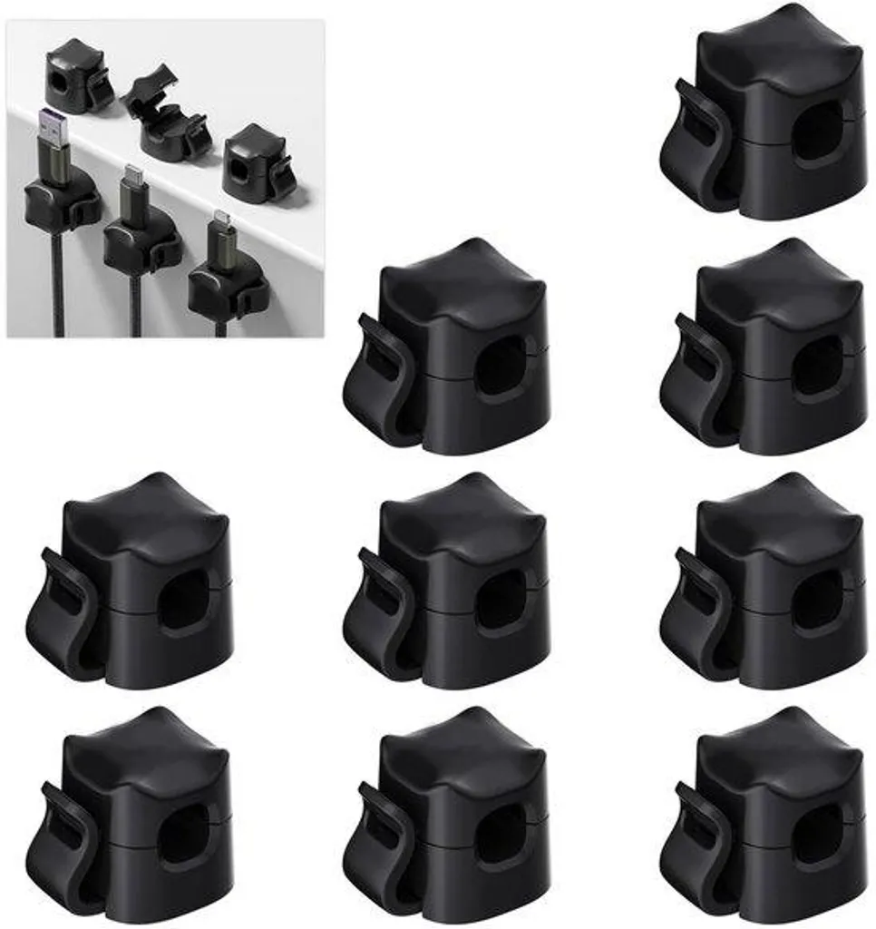 Organisateur de câbles noir - Lot de 9 pièces avec support mural inclus