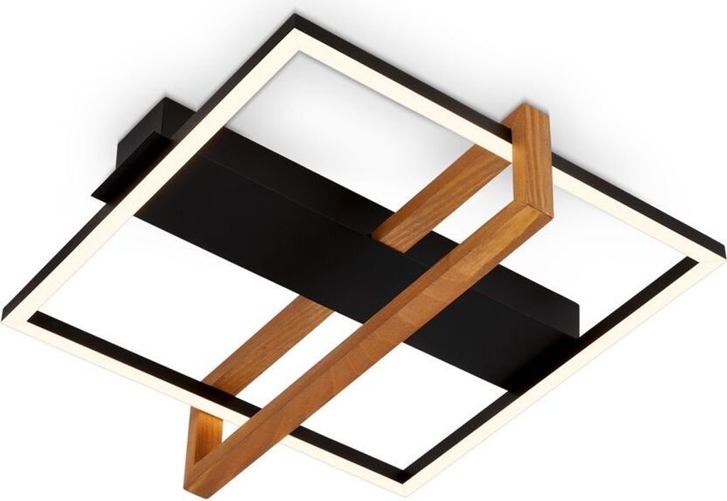 LED ceiling light, black, with wood, LED/14W