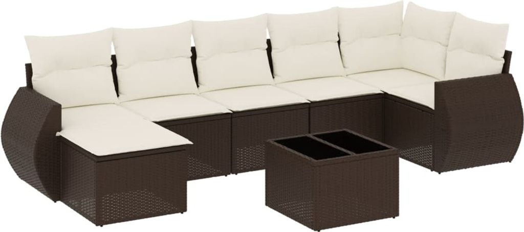 vidaXL 8-tlg. Garten-Sofagarnitur mit Kissen Braun Poly Rattan