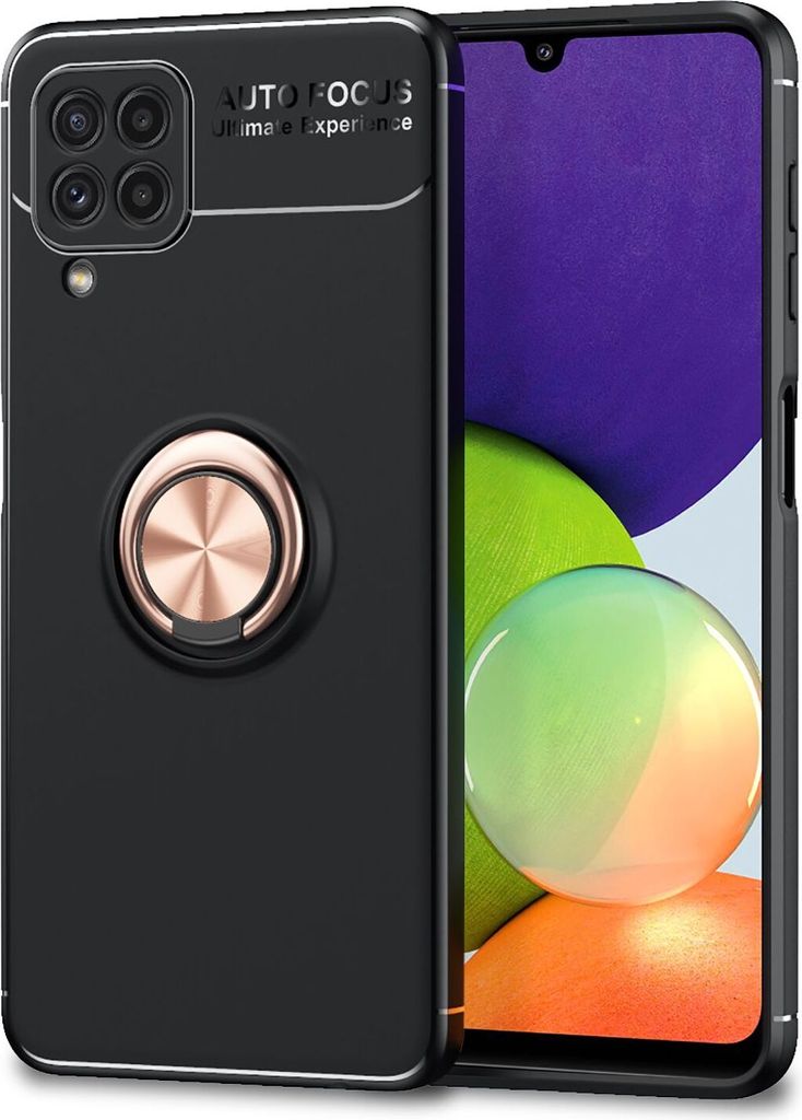 NALIA Matt-Schwarze Ringhülle für Samsung Galaxy A22, 360° Ring für Standfunktion Rose Gold