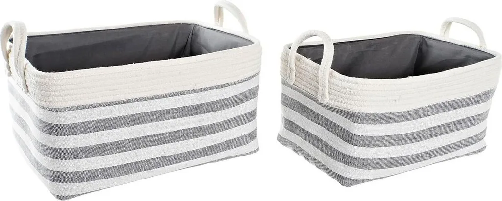 Paniers en Coton Gris Tissé 40cm avec Bandes Décoratives - Pack de 2