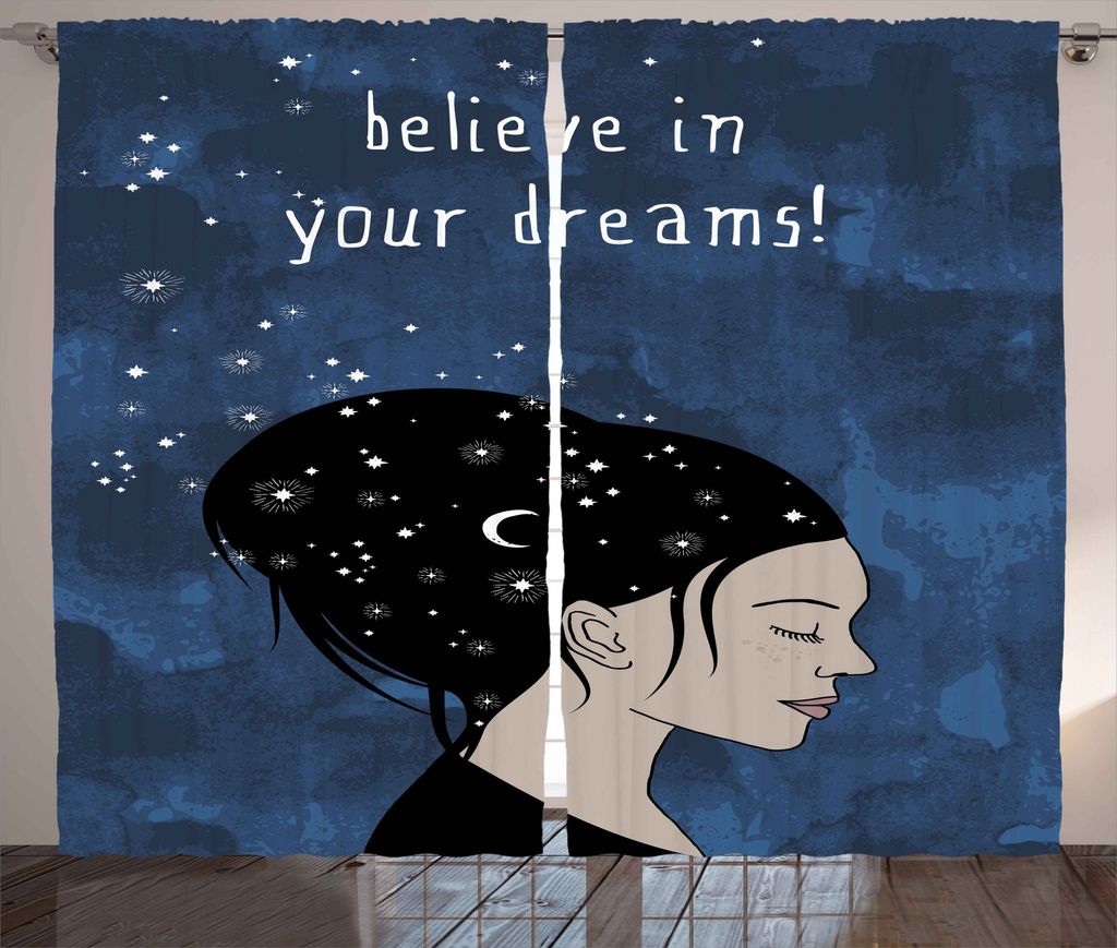 ABAKUHAUS motivational Rustikaler Vorhang, Dreamy Girl Worte, Wohnzimmer Universalband Gardinen mit Schlaufen und Haken, 280 x 175 cm, Blau