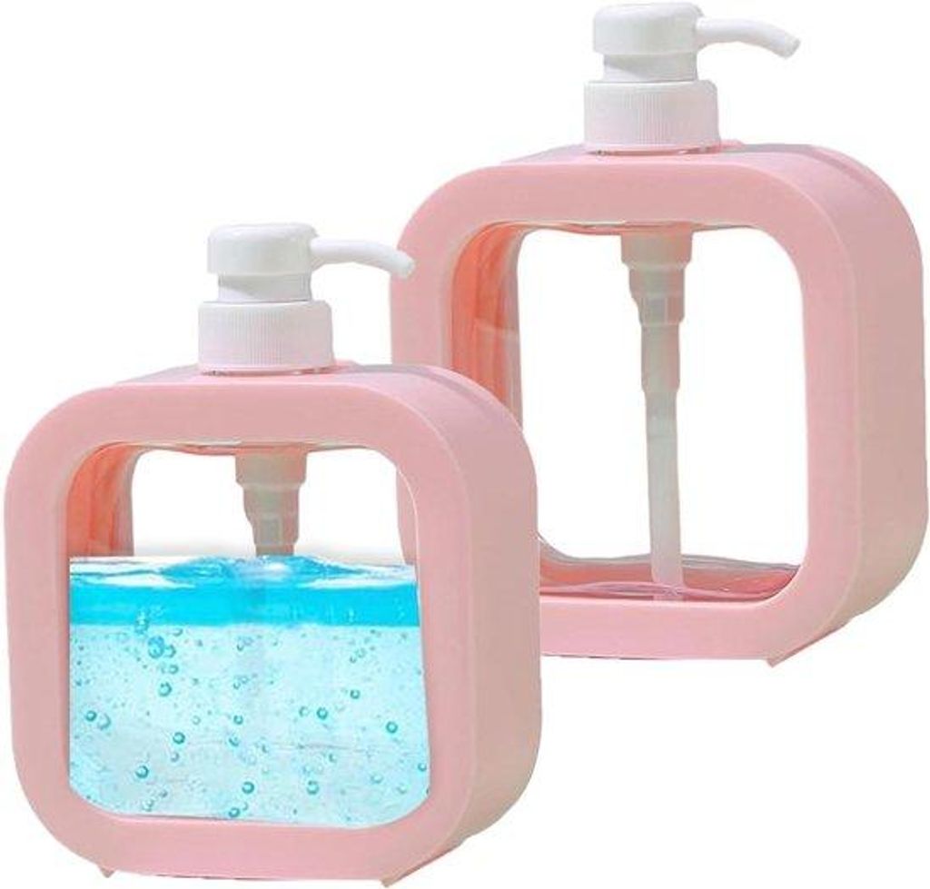 Dusche-Gel-Dispenser-Set, 2tlg, 300ml, rosa, transparent, füllbar