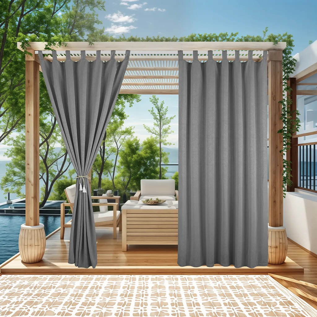 Lot de 2 Rideaux Occultants Gris 132x275cm Etanches pour Balcon et Jardin
