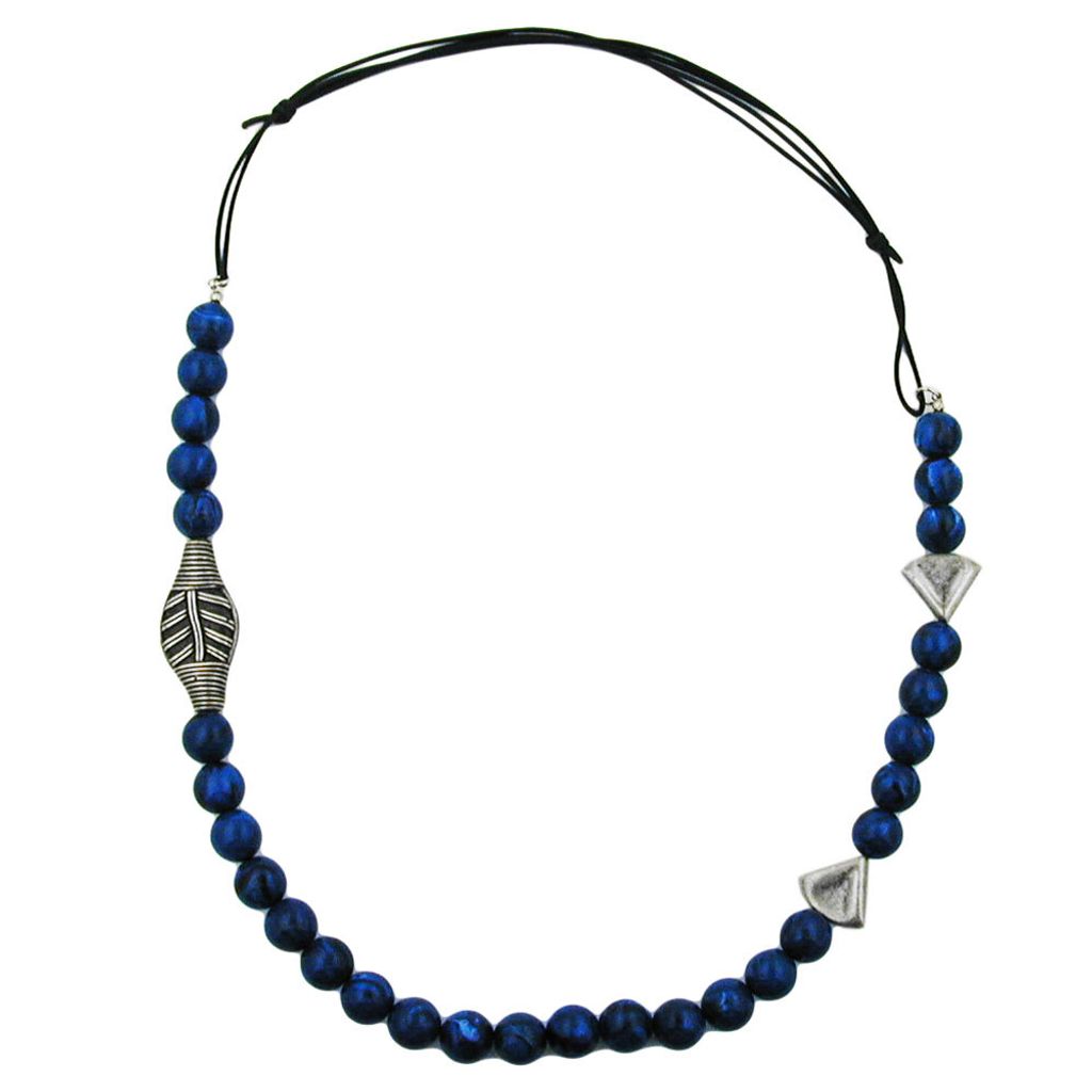 Kette Kunststoff Perlenkette blau altsilber Kordel blau Produktbild 